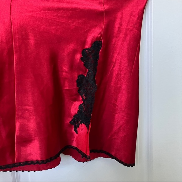 Frederick's of Hollywood Red Satin Black  Lace Slip Dress - Picture 5 of 8